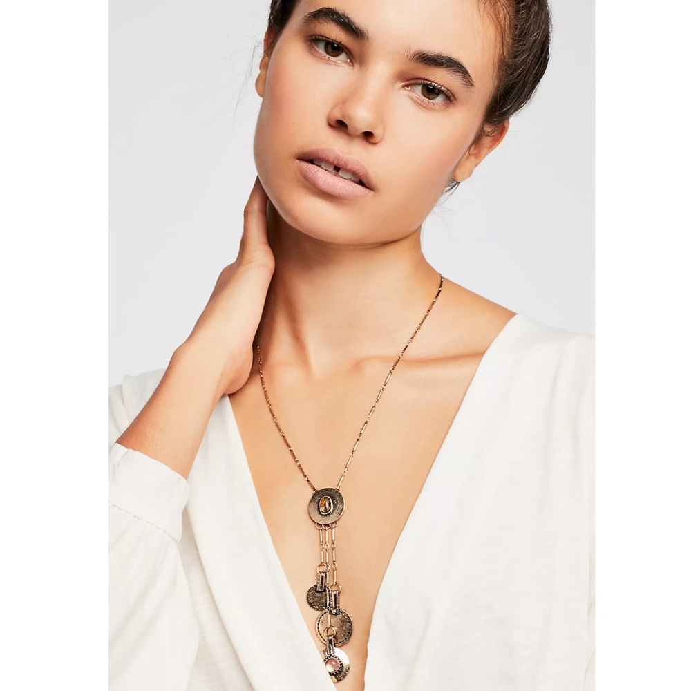 NEW Free People Lasso Lariat Bolo Necklace Gold Bronze